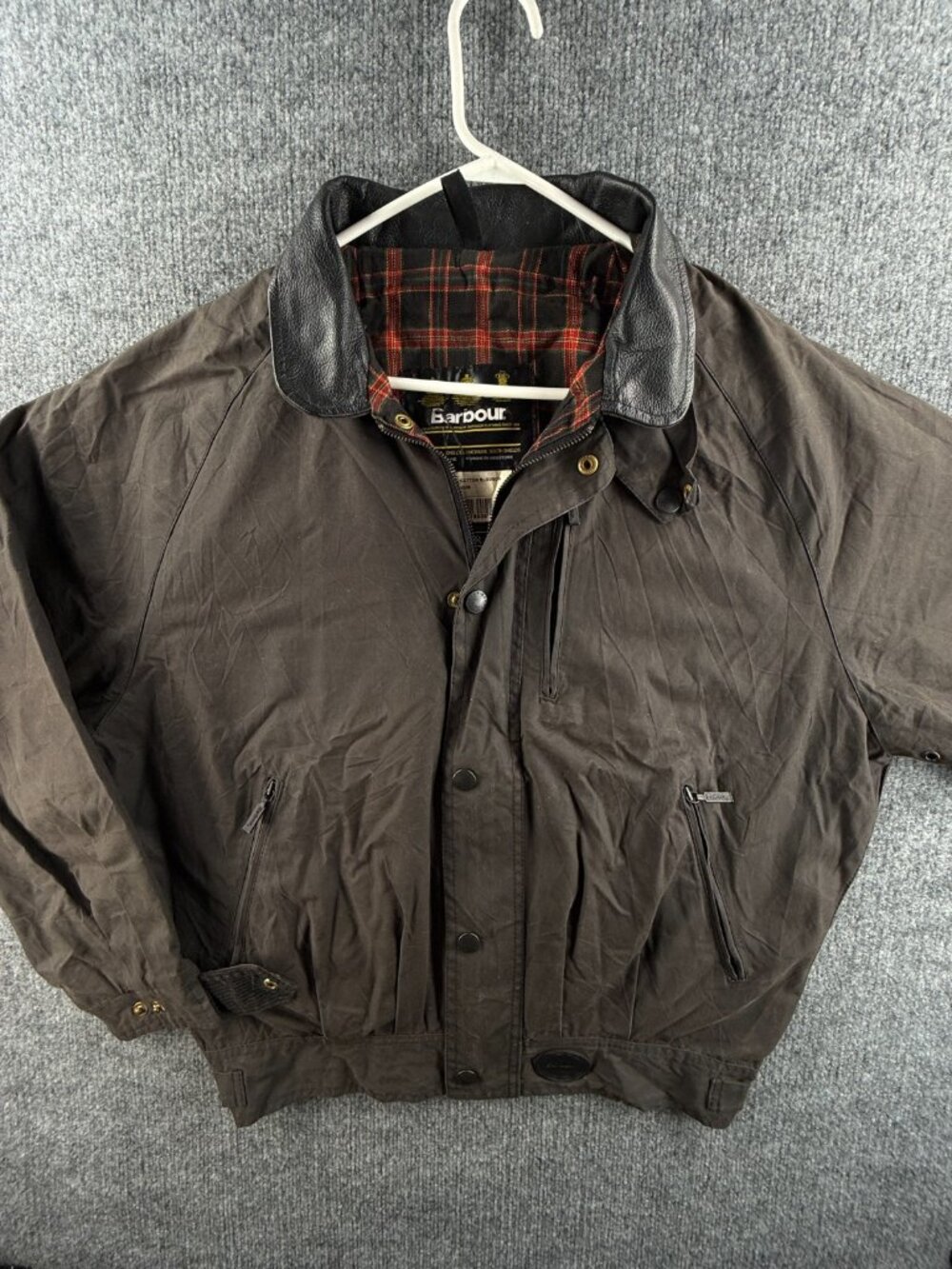 Barbour A750 Wax Cotton Blouson Medium Jacket Zip Leather Collar England Cruiser